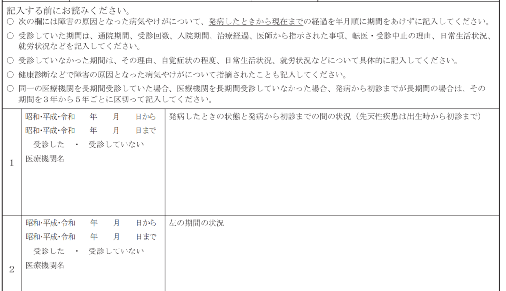 病歴・就労状況等申立書（受診状況）