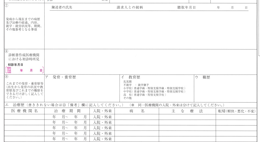 障害年金の診断書（治療歴を書く欄）